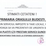INFORMARE cetateti orasul Budesti si satele Aprozi, Buciumeni si Gruiu, judetul Calarasi - incasare taxa salubrizare